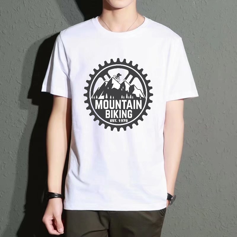 Men's Black Round-Neck Short-S - مراجعة Mountain Biking Cartoon وسعره