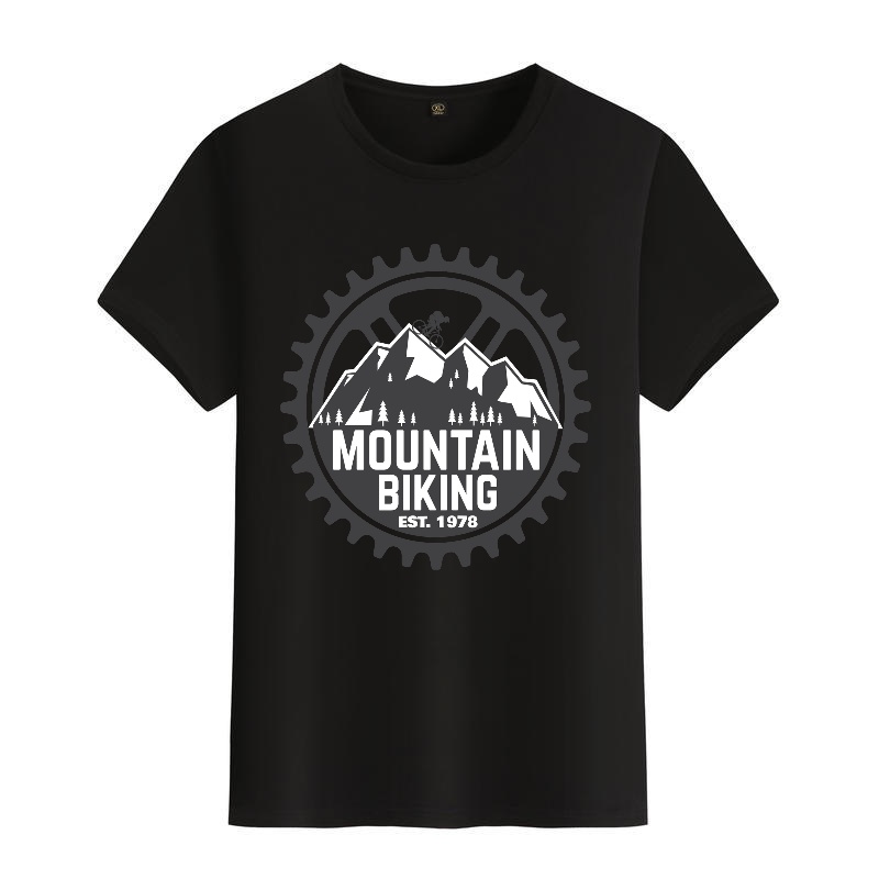 Men's Black Round-Neck Short-S - مراجعة Mountain Biking Cartoon وسعره