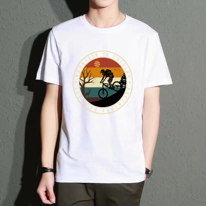 Men's Black Round-Neck Short-S - مراجعة Mountain Biking Cartoon وسعره