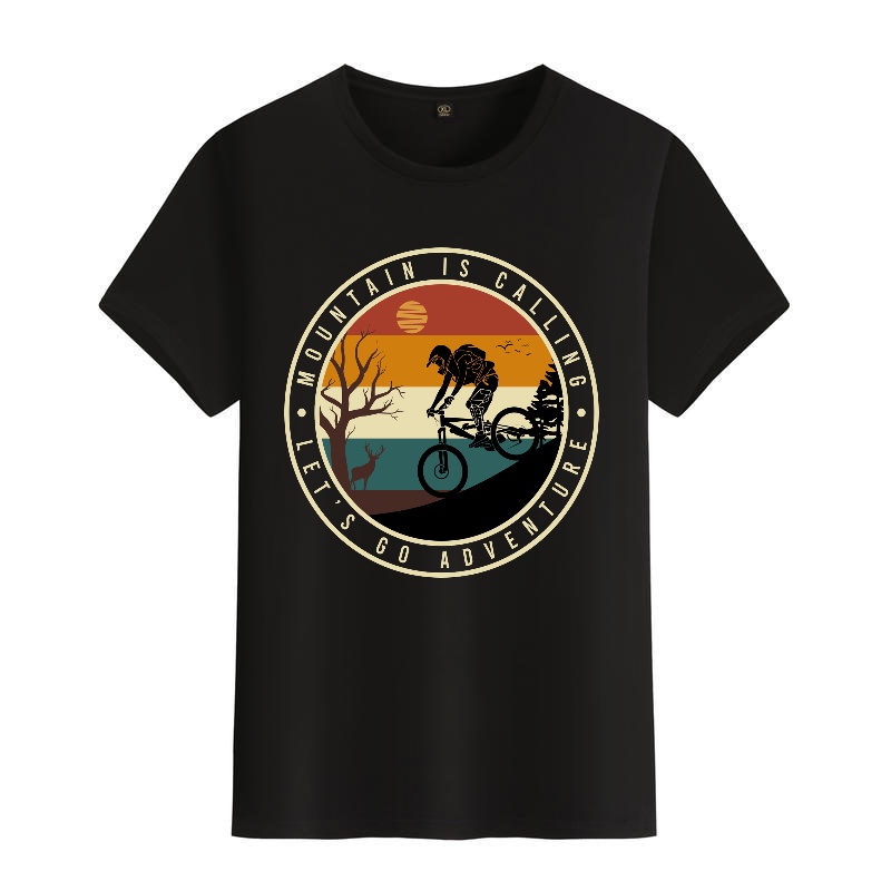 Men's Black Round-Neck Short-S - مراجعة Mountain Biking Cartoon وسعره