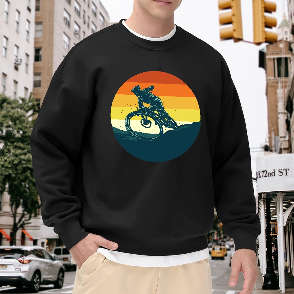 Men's Black Crew Neck Sweatshi - مراجعة Mountain Biking Cartoon وسعره